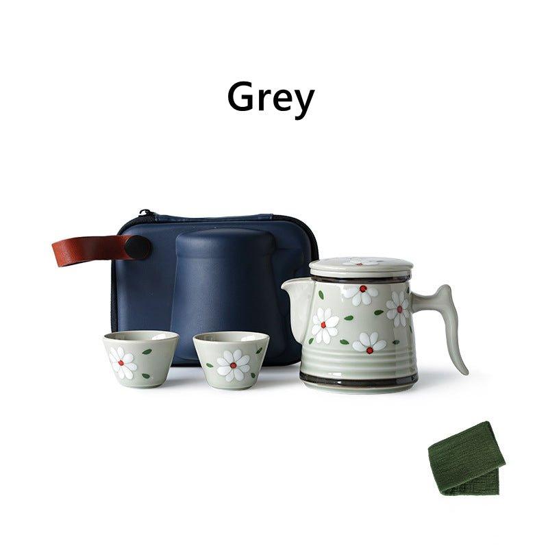 Ceramic Tea Set Japanese Floral Teapot 2 Cups with Carrying Case