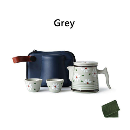 Ceramic Tea Set Japanese Floral Teapot 2 Cups with Carrying Case