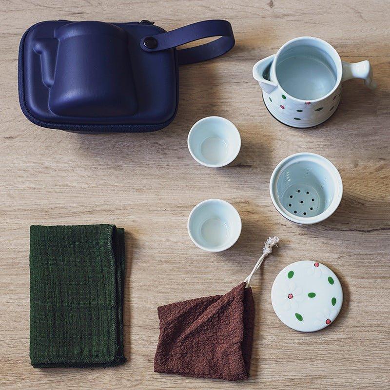 Ceramic Tea Set Japanese Floral Teapot 2 Cups with Carrying Case
