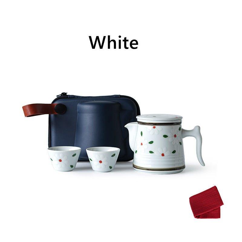 Ceramic Tea Set Japanese Floral Teapot 2 Cups with Carrying Case