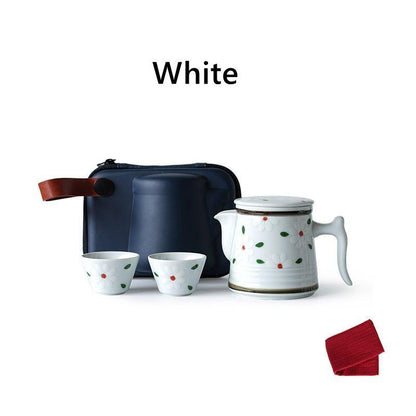 Ceramic Tea Set Japanese Floral Teapot 2 Cups with Carrying Case