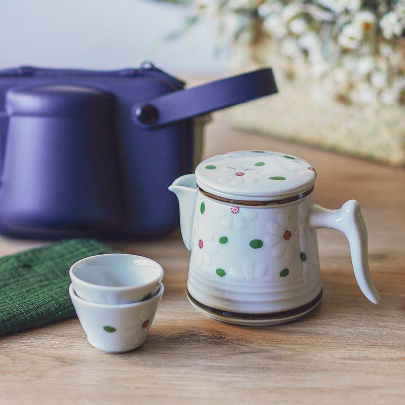 Ceramic Tea Set Japanese Floral Teapot 2 Cups with Carrying Case