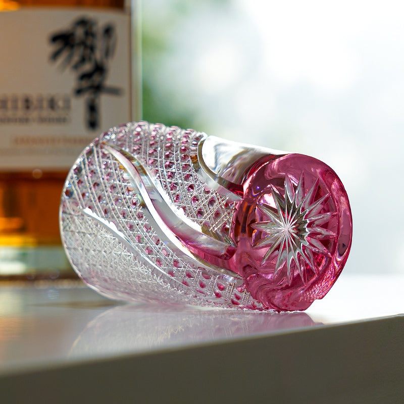 Handcrafted Whiskey Glass Rose Koi | Edo Kiriko Pink Koi Fish Crystal