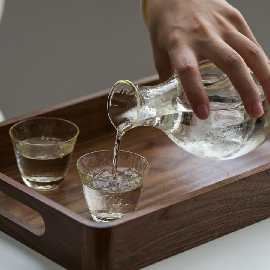 Cold Sake Set with Ice Chamber | Golden Glass Flagon & 2 Cups