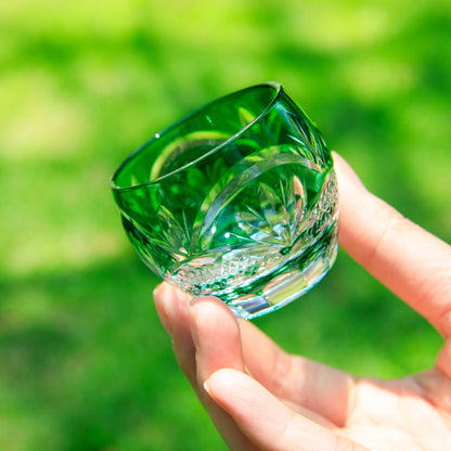 Sake Cup Guinomi Midoriha Collection | Edo Kiriko Hand-Cut Crystal Green & Red Japanese Glass