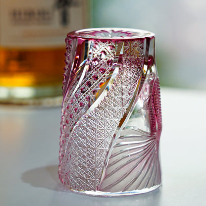 Handcrafted Whiskey Glass Rose Koi | Edo Kiriko Pink Koi Fish Crystal
