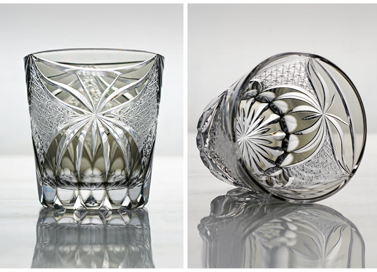 Hand-Cut Whiskey Glass Edo Kiriko Inkstone Grey Butterfly | Japanese Artisan Crystal Glassware