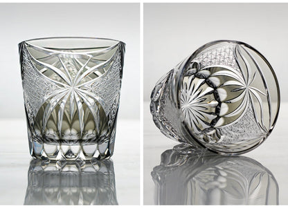 Hand-Cut Whiskey Glass Edo Kiriko Inkstone Grey Butterfly | Japanese Artisan Crystal Glassware