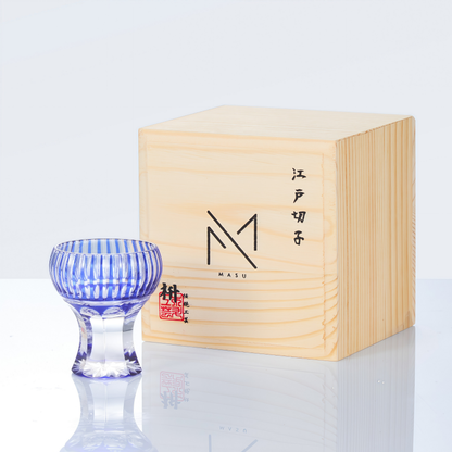 Sake Cup Edo Kiriko Kinpu Hand-Cut Crystal | Tama Tate-Suji Ruri Blue Olive Green Japanese Glassware