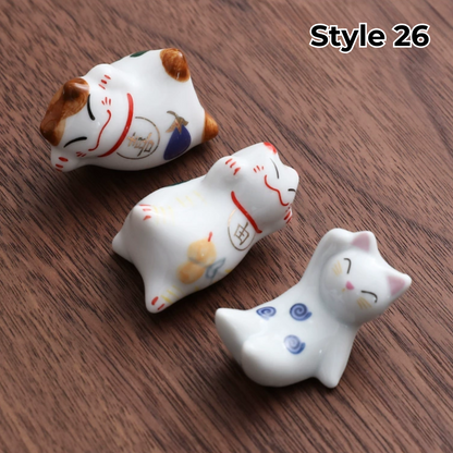 Chopstick Rest Ceramic Handcrafted Animal Fruit Design Japanese Table Decor Set of 3 Cute Chopstick Holder