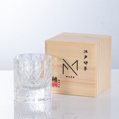 Whiskey Glass Edo Kiriko Celestial – Hand-Cut Floral Japanese Tumbler with Wooden Box | 4 Colors