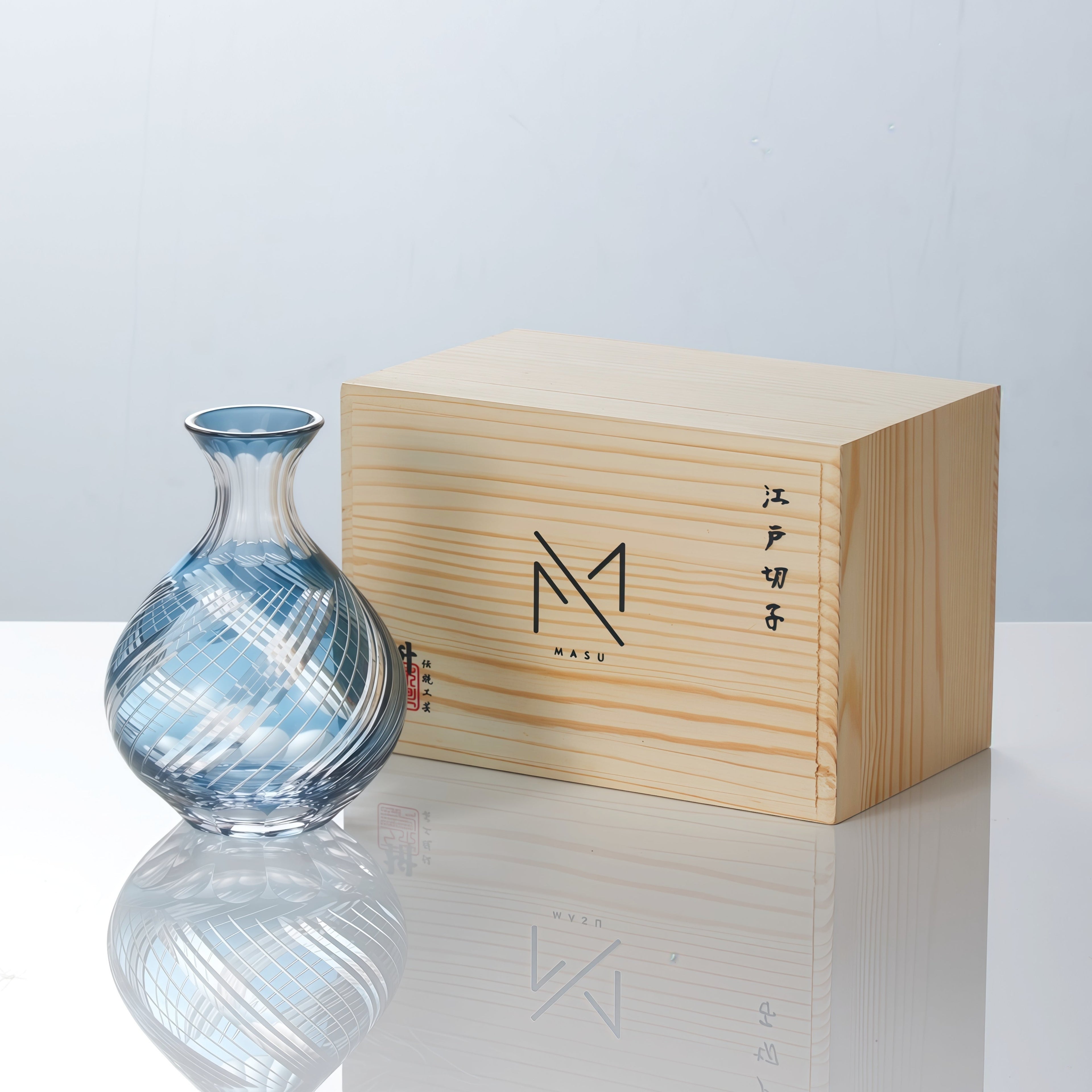 Sake Glass Set Edo Kiriko Ao Collection – Hand-Cut Sky Blue Japanese Sake Flagon & Glass | 3 Patterns