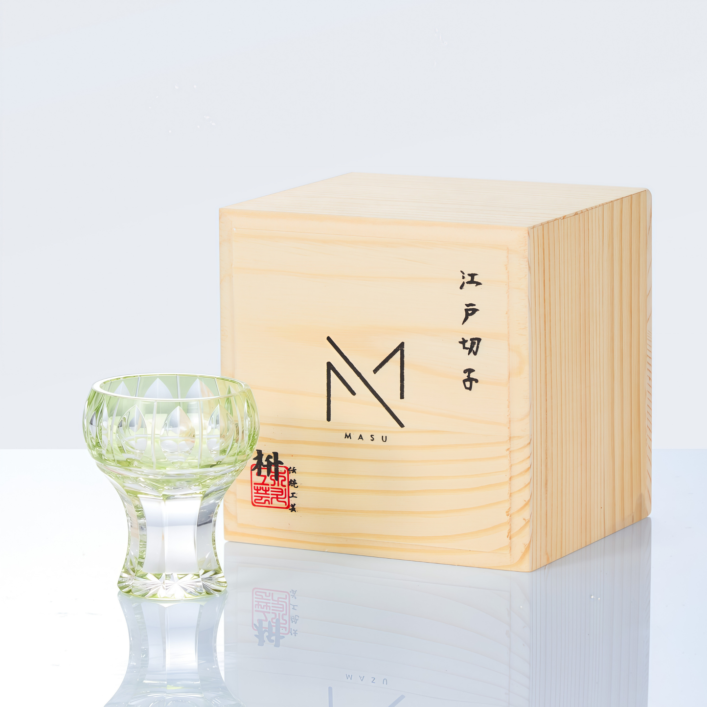 Sake Cup Edo Kiriko Kinpu Hand-Cut Crystal | Tama Tate-Suji Ruri Blue Olive Green Japanese Glassware