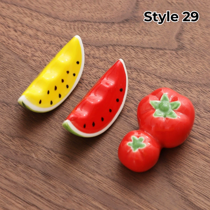 Chopstick Rest Ceramic Handcrafted Animal Fruit Design Japanese Table Decor Set of 3 Cute Chopstick Holder
