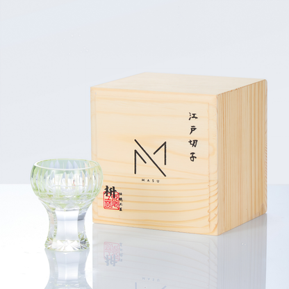 Sake Cup Edo Kiriko Kinpu Hand-Cut Crystal | Tama Tate-Suji Ruri Blue Olive Green Japanese Glassware