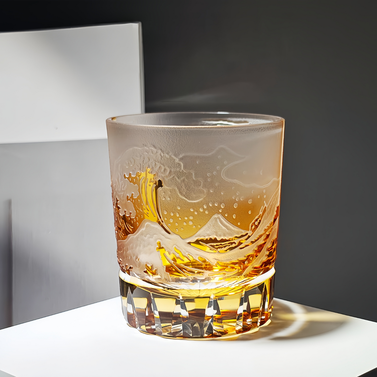 Whiskey Glass Edo Kiriko Fuji Wave | Hokusai Crystal Hand-Cut Art