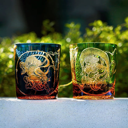 Whiskey Glass Edo Kiriko Raijin Thunder God | Hand-Cut Crystal