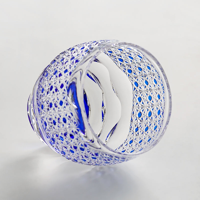 Whiskey Glass Midnight Blue Starburst | Japanese Edo Kiriko Hand-Cut Crystal Drinkware