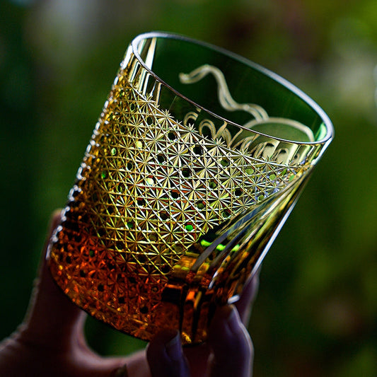 Japanese Whiskey Glass Fujin Wind God – Edo Kiriko Handcrafted Crystal