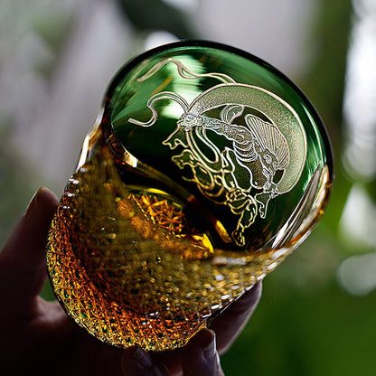 Japanese Whiskey Glass Fujin Wind God – Edo Kiriko Handcrafted Crystal