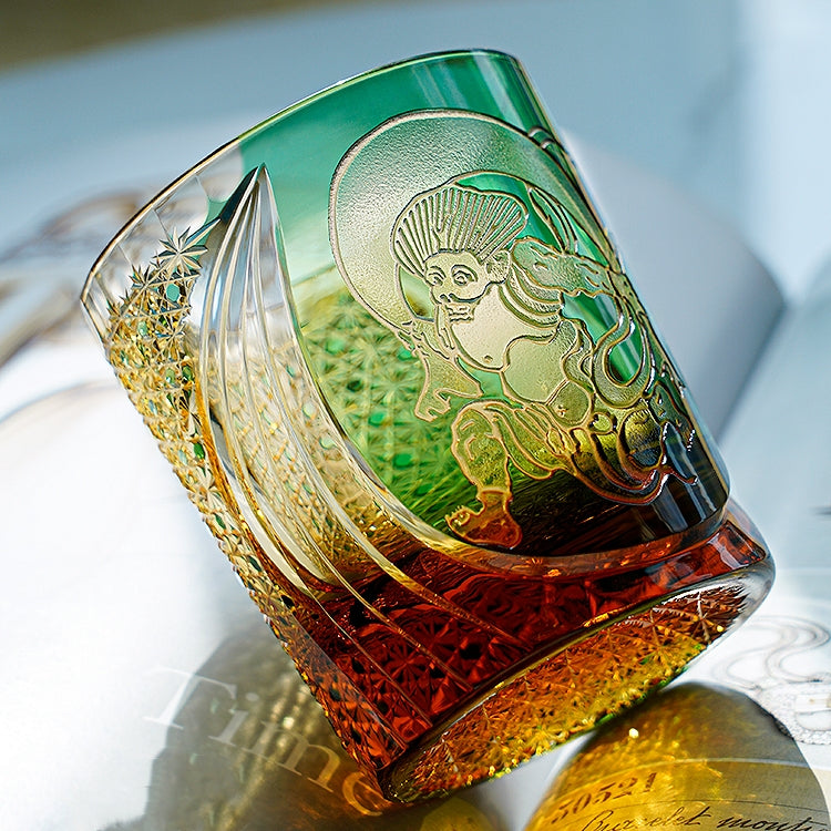 Japanese Whiskey Glass Fujin Wind God – Edo Kiriko Handcrafted Crystal