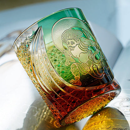 Japanese Whiskey Glass Fujin Wind God – Edo Kiriko Handcrafted Crystal