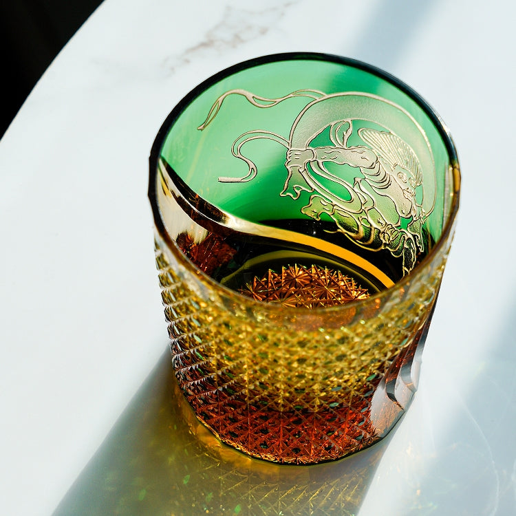 Japanese Whiskey Glass Fujin Wind God – Edo Kiriko Handcrafted Crystal