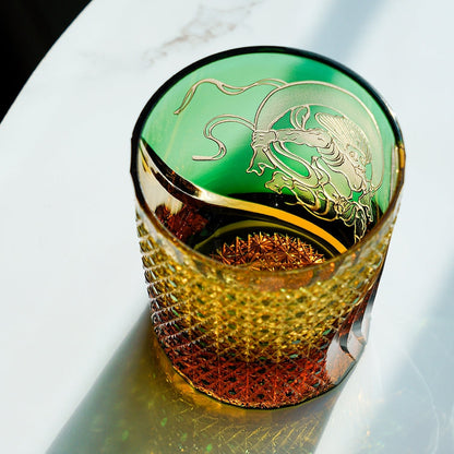 Japanese Whiskey Glass Fujin Wind God – Edo Kiriko Handcrafted Crystal