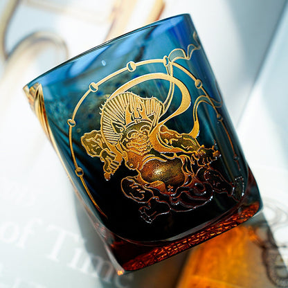 Whiskey Glass Edo Kiriko Raijin Thunder God | Hand-Cut Crystal