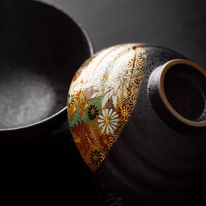 Japanese Couple Rice Bowl Set – Kutaniyaki Gold Floral Meoto