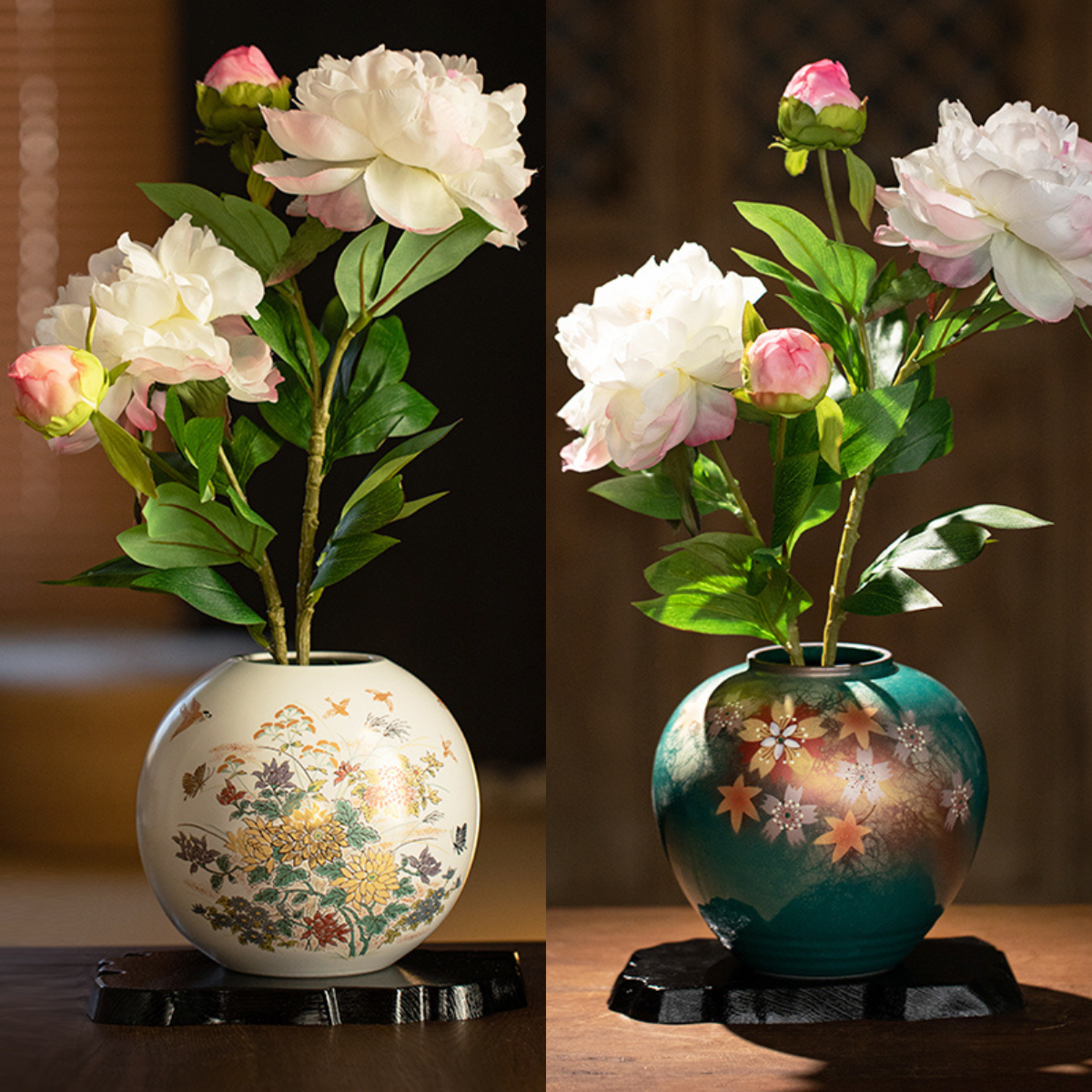 Japanese Ceramic Vase – Kutaniyaki Hana Swallow or Floral Dance