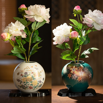 Japanese Ceramic Vase – Kutaniyaki Hana Swallow or Floral Dance