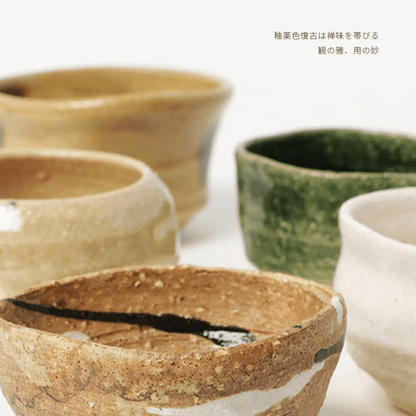 Ceramic Tea Cup Set Awasaka Handcrafted Rustic Japanese Coarse Ceramic Teacup Mini Plate Wooden Box Made in Japan