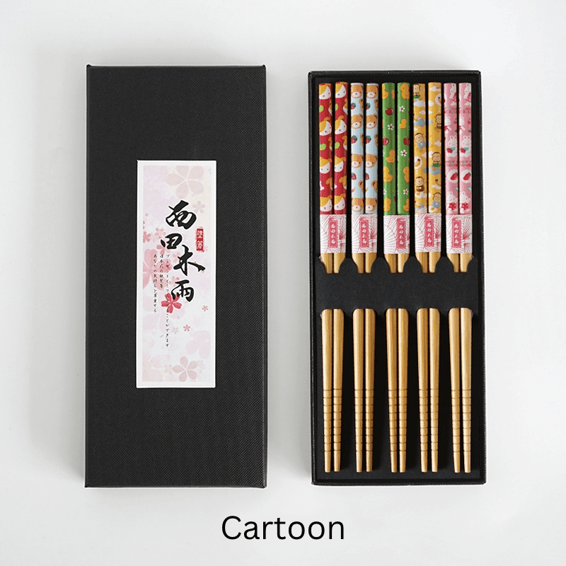 Bamboo Chopsticks Set of 5 Pairs – Japanese Themed Designs