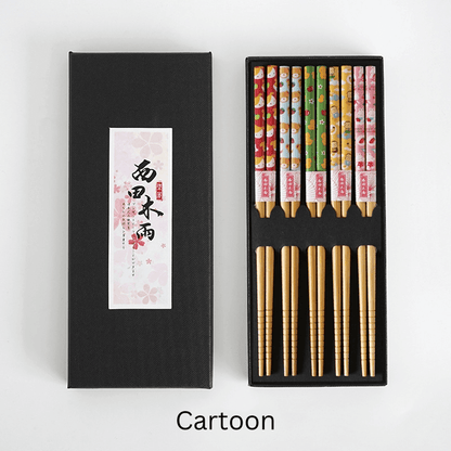 Bamboo Chopsticks Set of 5 Pairs – Japanese Themed Designs