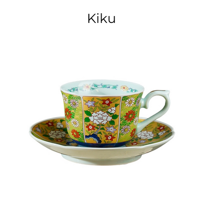 Japanese Tea Cup & Saucer Set – Mino Ware Kachofugetsu