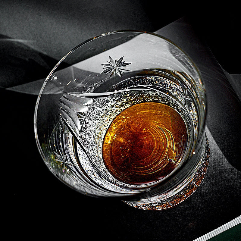 Whiskey Glass Edo Kiriko Handcrafted Fuji no Mine with Wooden Gift Box