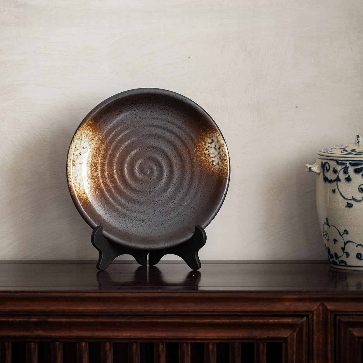 Ceramic Deep Plate – Mino Ware Wabi Sabi Spiral Glaze