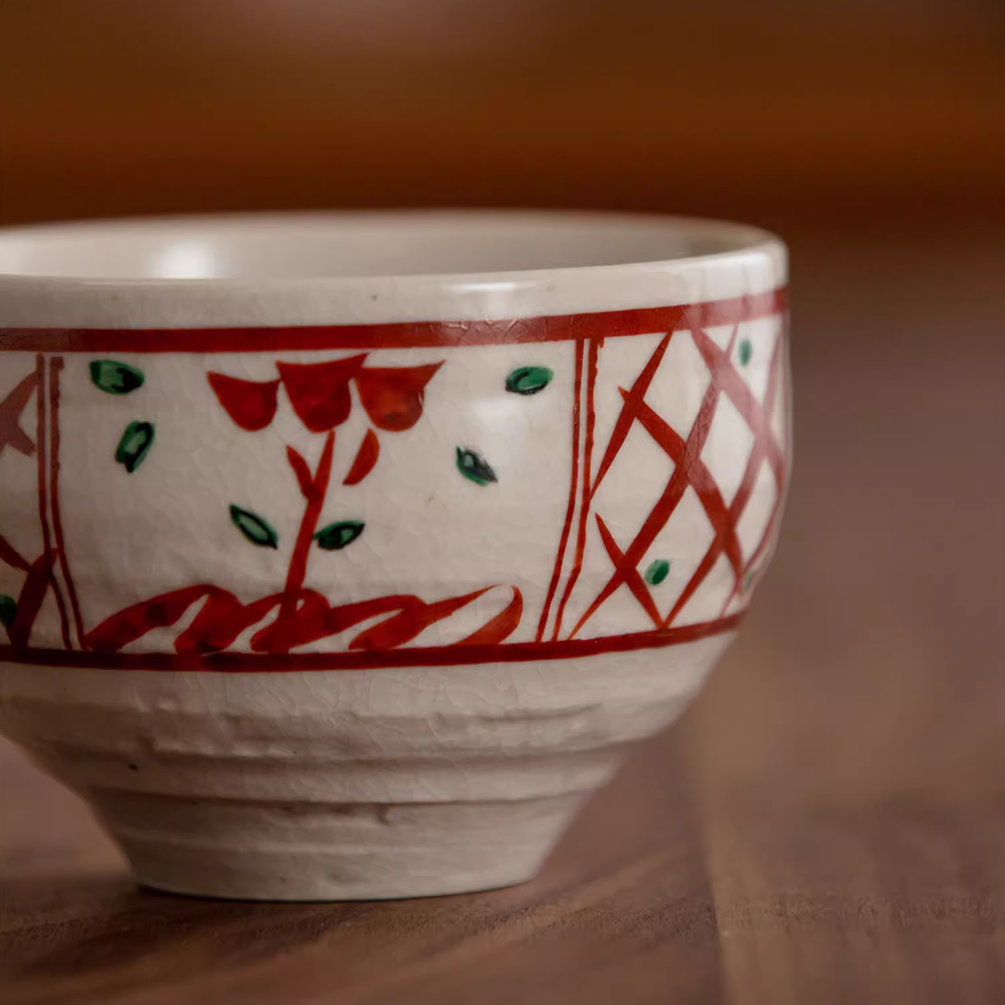 Japanese Bowl Set of 5 – Kutaniyaki Akae Camellia Wooden Box
