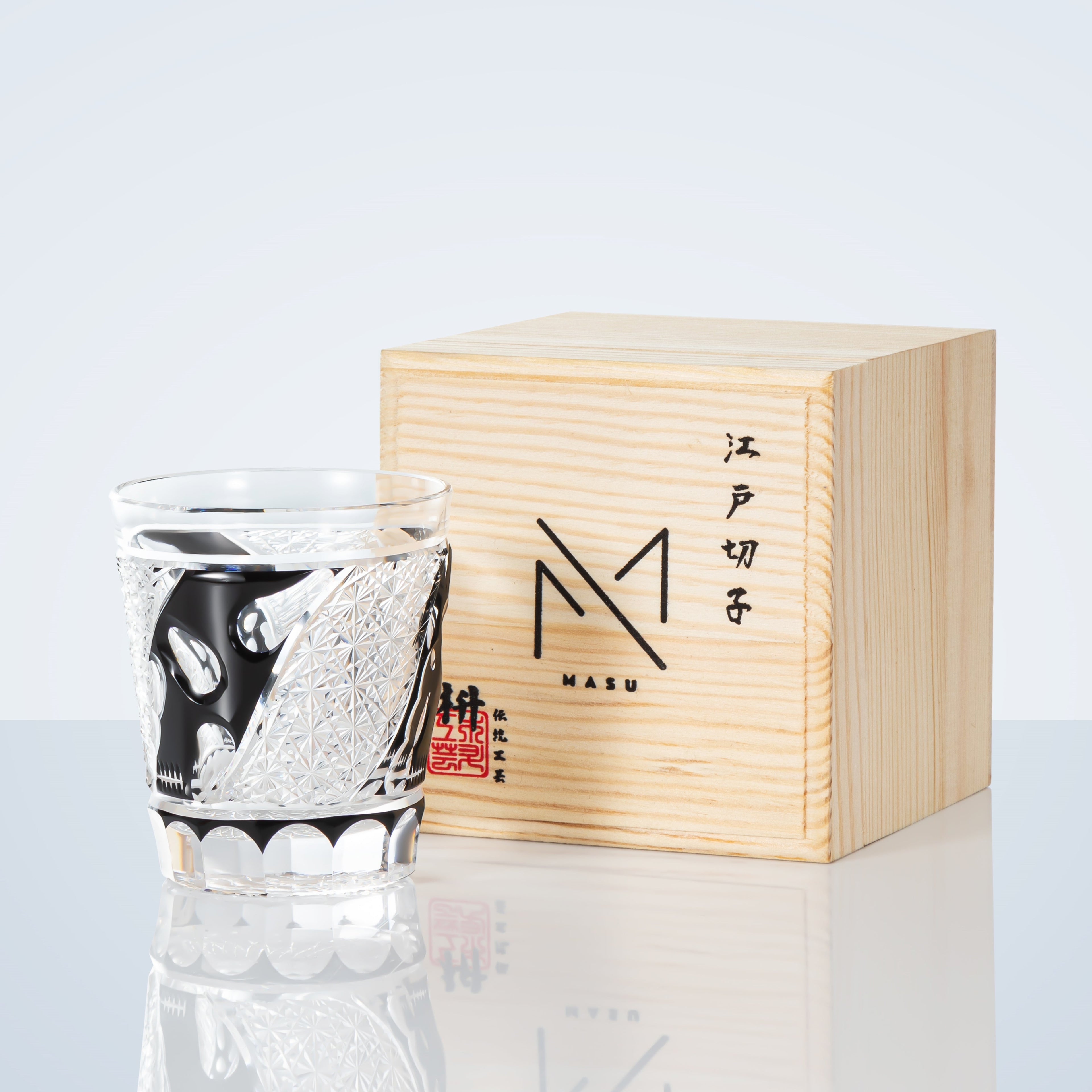 Crystal Whiskey Glass Midnight Asanoha | Edo Kiriko Handcrafted Hemp Leaf Pattern