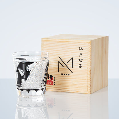Crystal Whiskey Glass Midnight Asanoha | Edo Kiriko Handcrafted Hemp Leaf Pattern