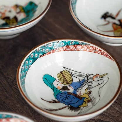 Japanese Tea Cup Set – Kutaniyaki Seven Lucky Gods 7 Cups