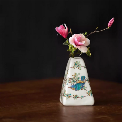 Japanese Ikebana Vase – Kutaniyaki Sparrow Floral Single Stem