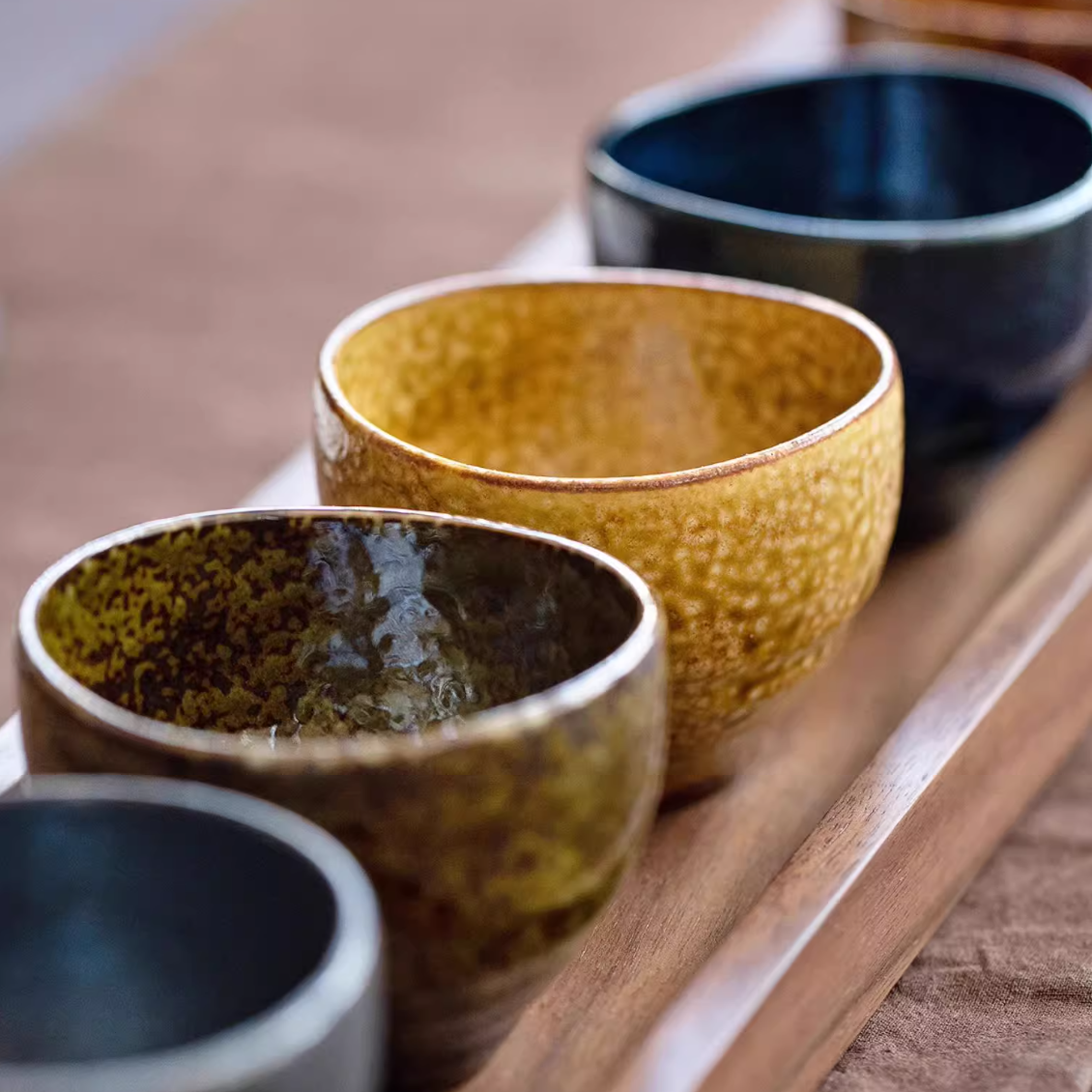 Japanese Tea Cup Set of 5 – Mino Ware Autumn Wabi-Sabi Glaze