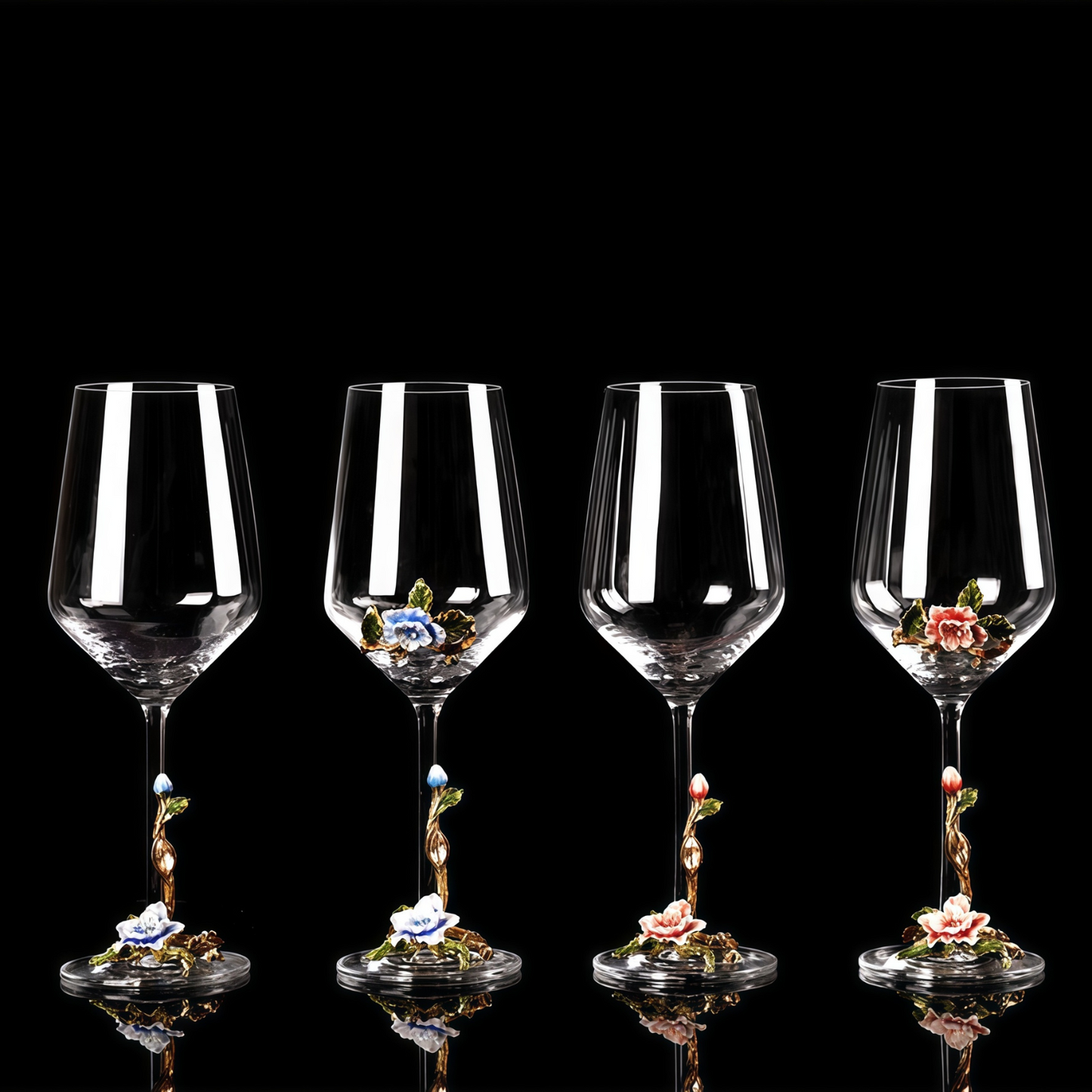 Wine Glass Set Floral Crystal with Decanter | Crimson Sapphire