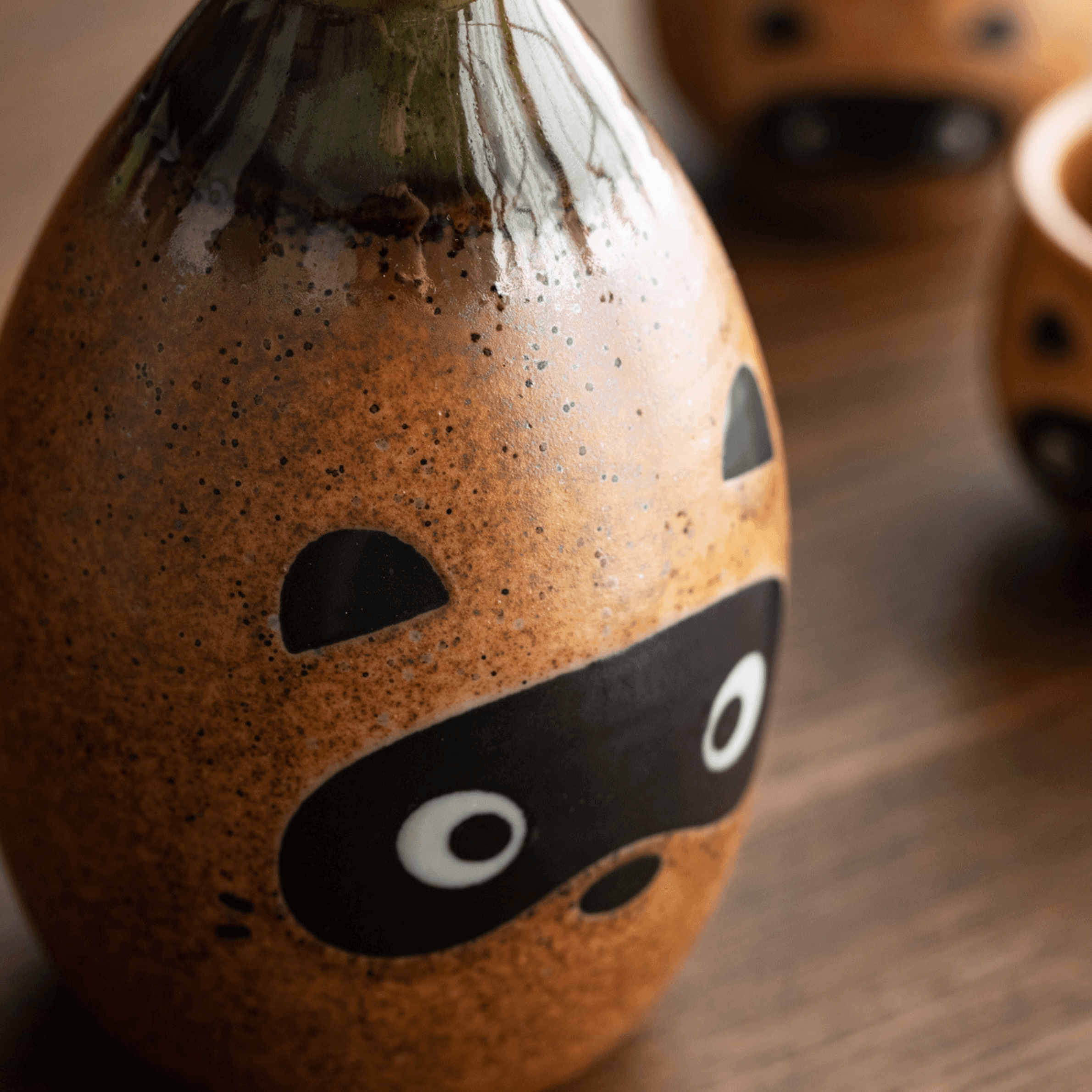 Ceramic Sake Set Tanuki Japanese Handcrafted Raccoon Folk Art Lucky