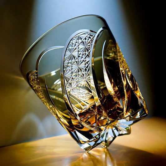 Handcrafted Whiskey Glass Kiriko Shadow Luminary Cut Crystal Tumbler