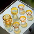 Tea Set Handcrafted Amber Glass Chrysanthemum Engraved Japanese Tea Ceremony Set Artisan Teacup Gift