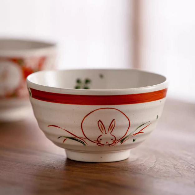 Japanese Ceramic Bowl Set of 5 – Mino Ware Rabbit Design