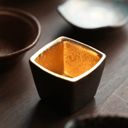 Japanese Tea Set for 6 | Golden Glazed Ceramic Teacups Handcrafted